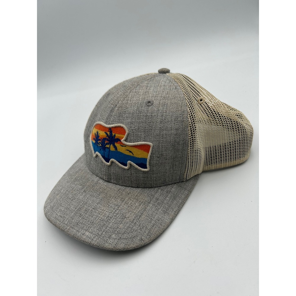 Local Crowns Gray Sunset Fish Patch Trucker Hat Snapback Mesh Cap Coastal Mens